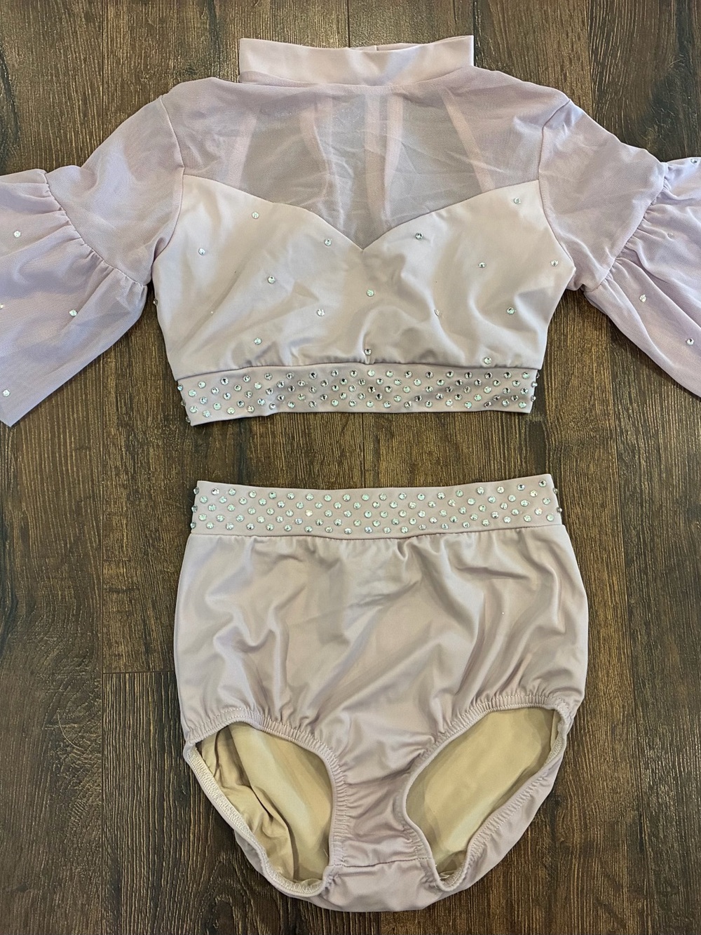 Kelle two piece dance costume with rhinestones added, size teen